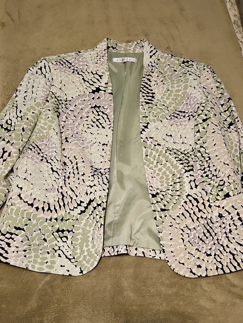 Kasper Pastel Swirl Open-Front Blazer in Sage, Blush & Black